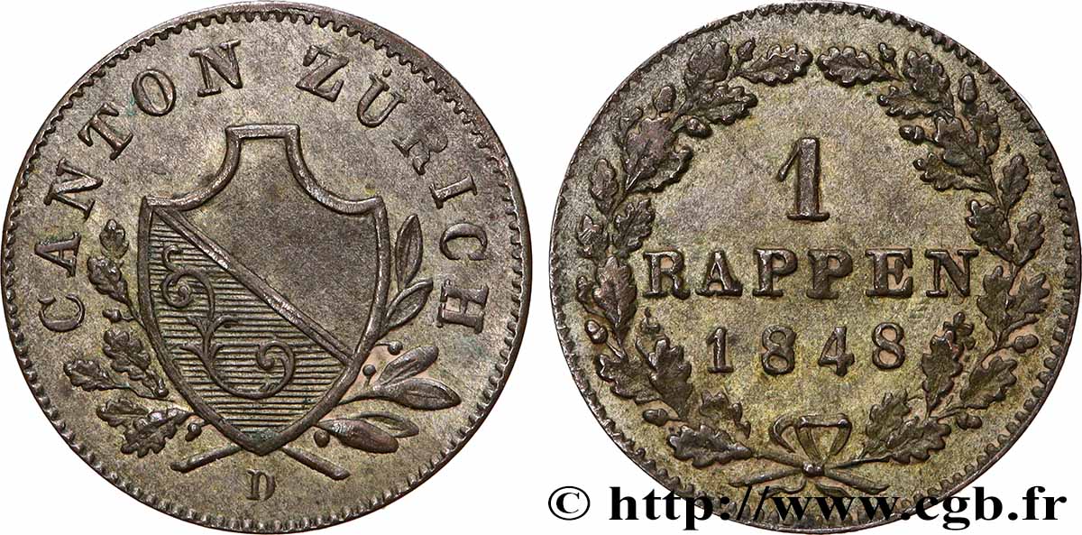 SUISSE - CANTON DE ZÜRICH 1 Rappen Canton de Zurich 1848 SUP