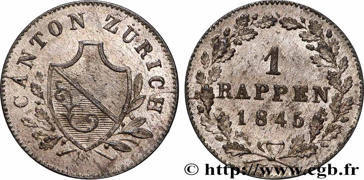 SWITZERLAND - CANTON OF ZÜRICH 1 Rappen Canton de Zurich 1845 AU
