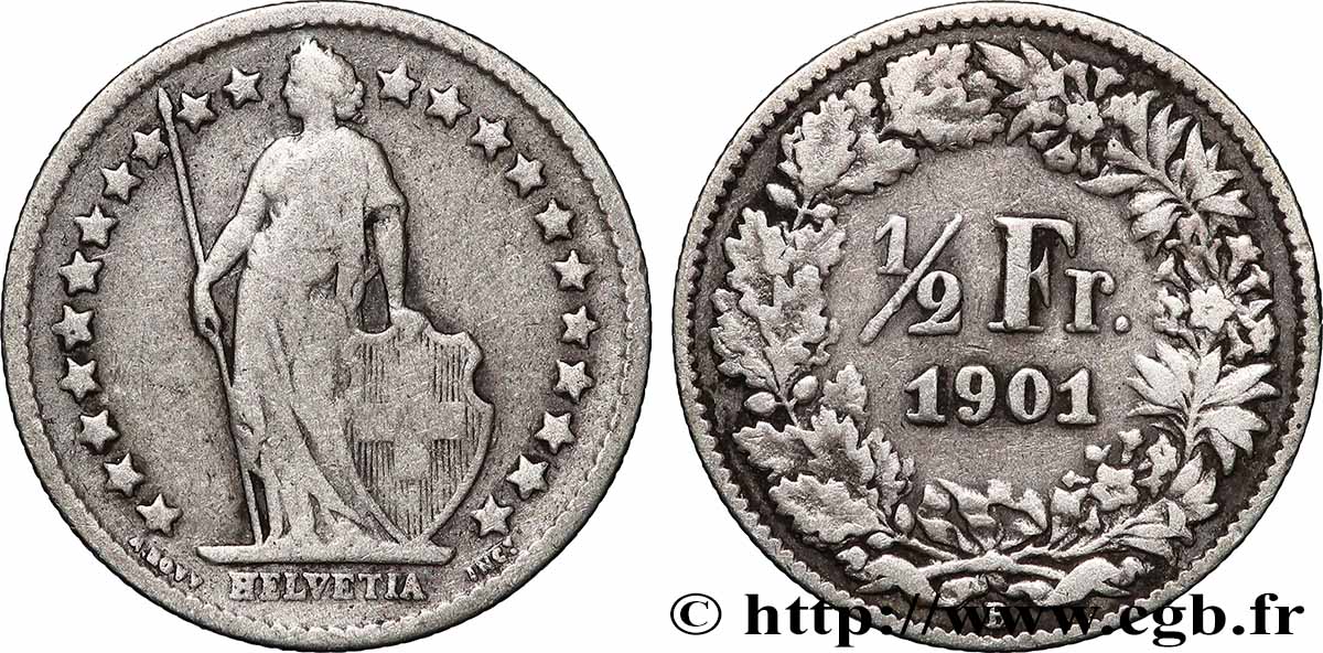 SUIZA 1/2 Franc Helvetia 1901 Berne BC