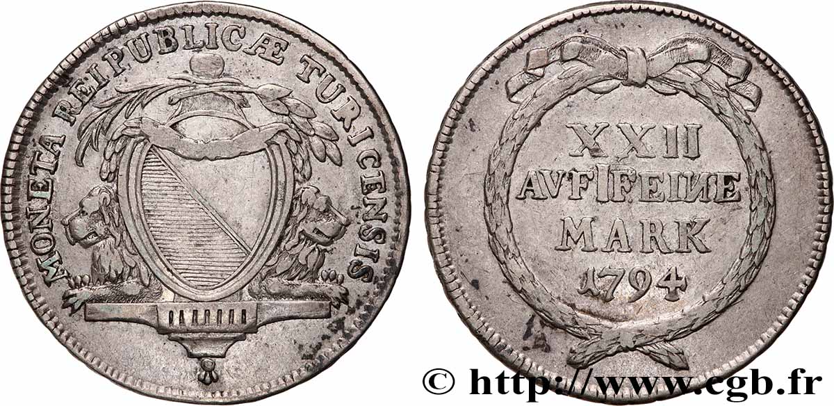 SUISSE - RÉPUBLIQUE DE ZURICH 1/2 Thaler 1794 TTB