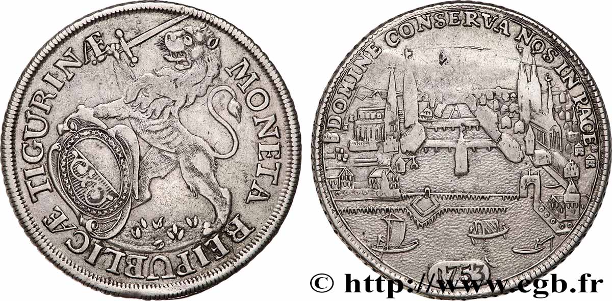 SUISSE - RÉPUBLIQUE DE ZURICH 1 Thaler Zurich 1753 TTB
