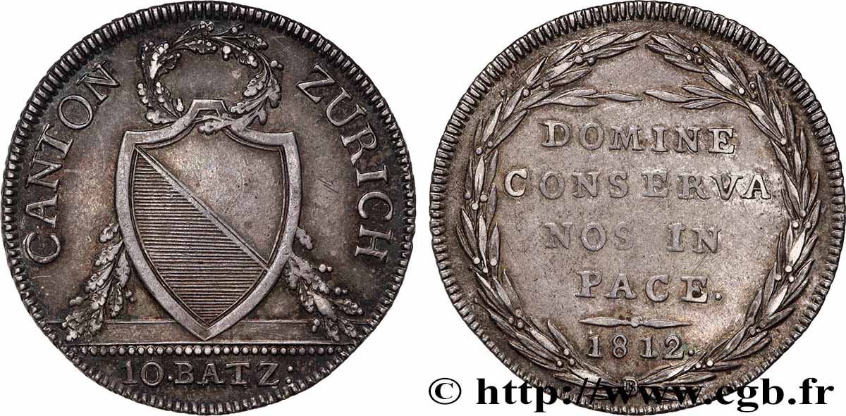 SUISSE - CANTON DE ZÜRICH 10 batzen 1812 Zürich SUP