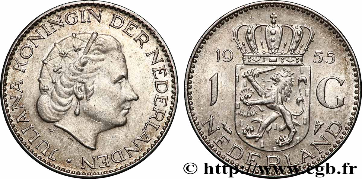 PAYS-BAS 1 Gulden Juliana 1955 Utrecht TTB+