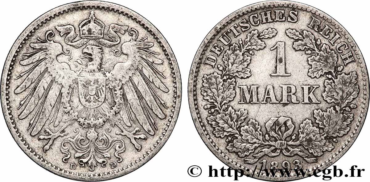 GERMANY 1 Mark Empire aigle impérial 1893 Munich XF