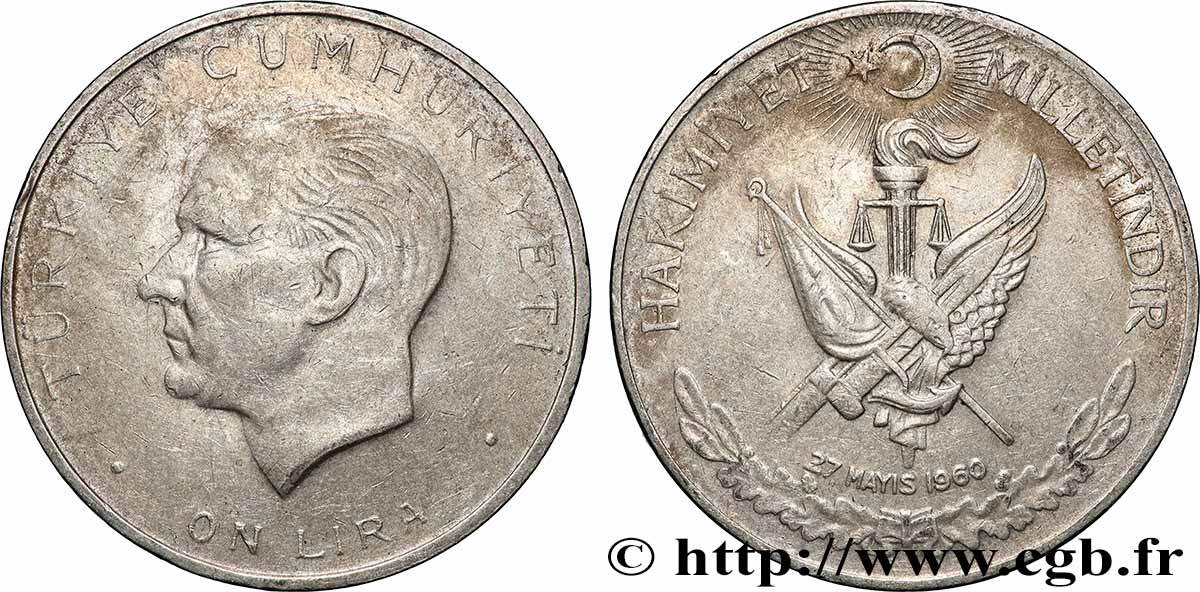 TURCHIA 10 Lira 27e anniversaire de la révolution de Mai 1960 BB