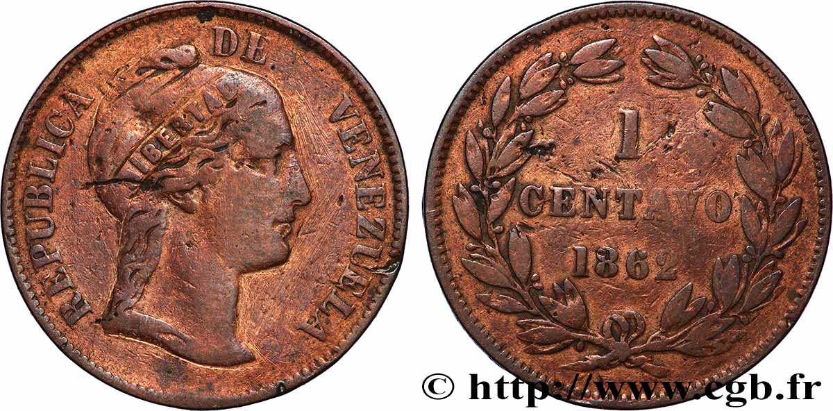 VENEZUELA 1 Centavo 1862 Heaton MB