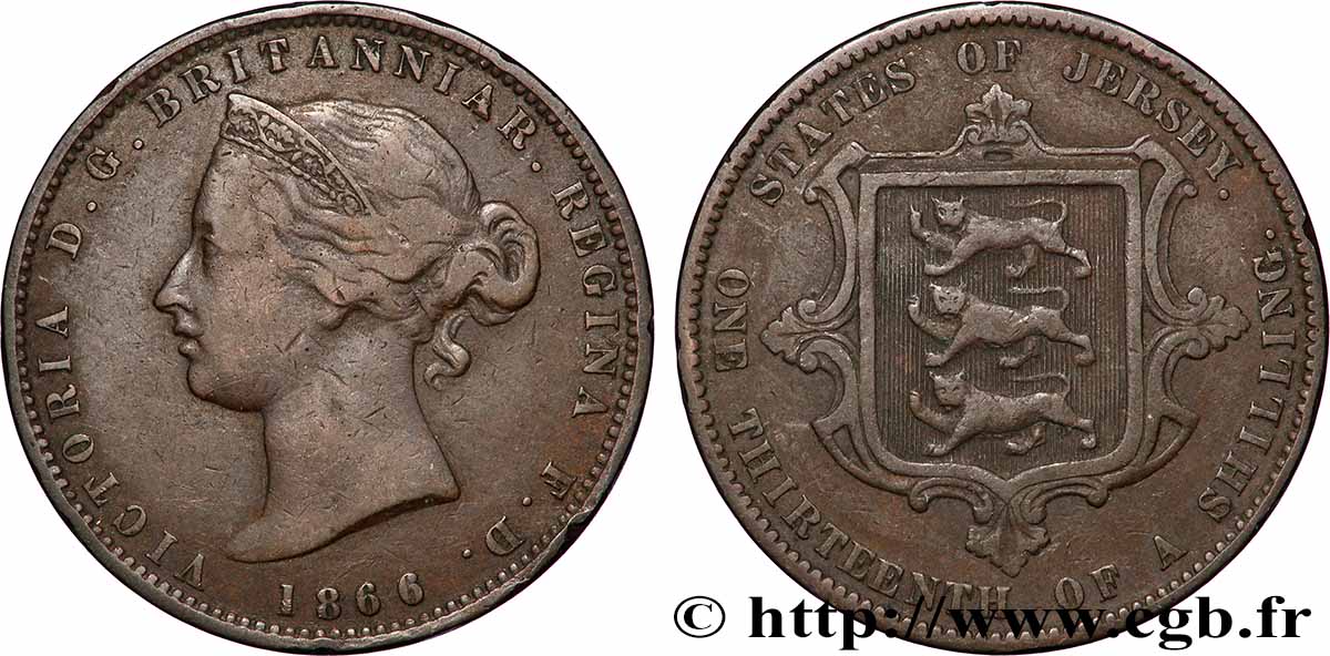 JERSEY 1/13 Shilling Reine Victoria 1866 Londres q.BB