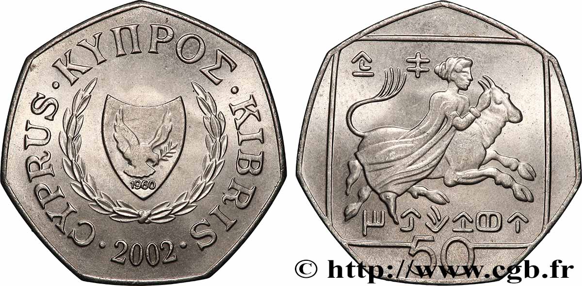 CYPRUS 50 Cents 2002 Kremnica MS