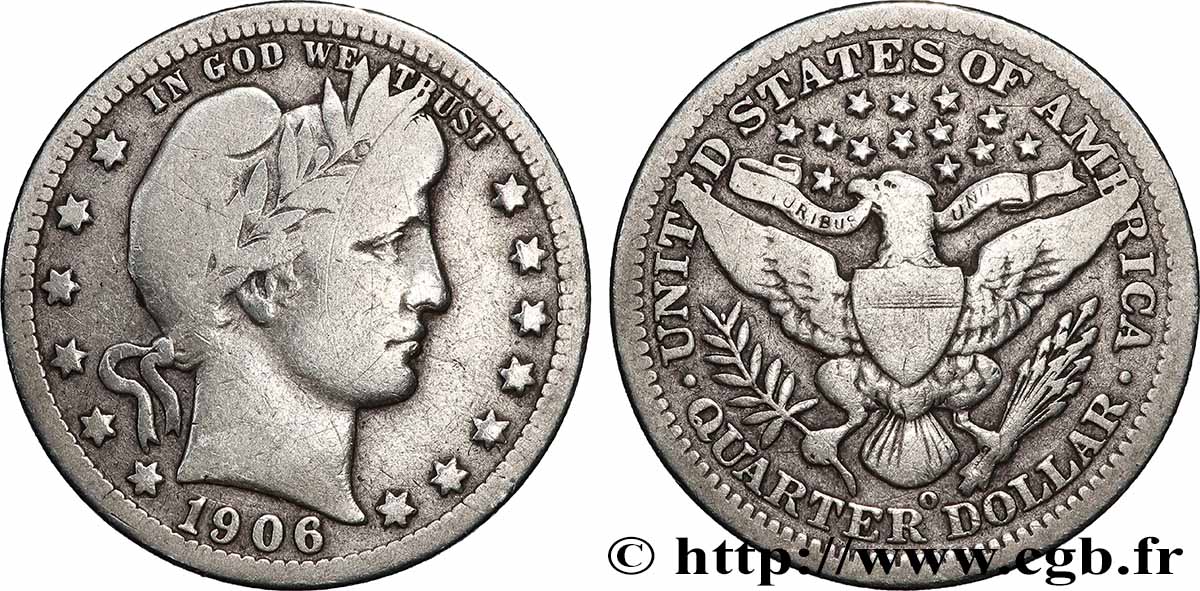 ÉTATS-UNIS D AMÉRIQUE 1/4 Dollar Barber 1906 Nouvelle-Orléans TB