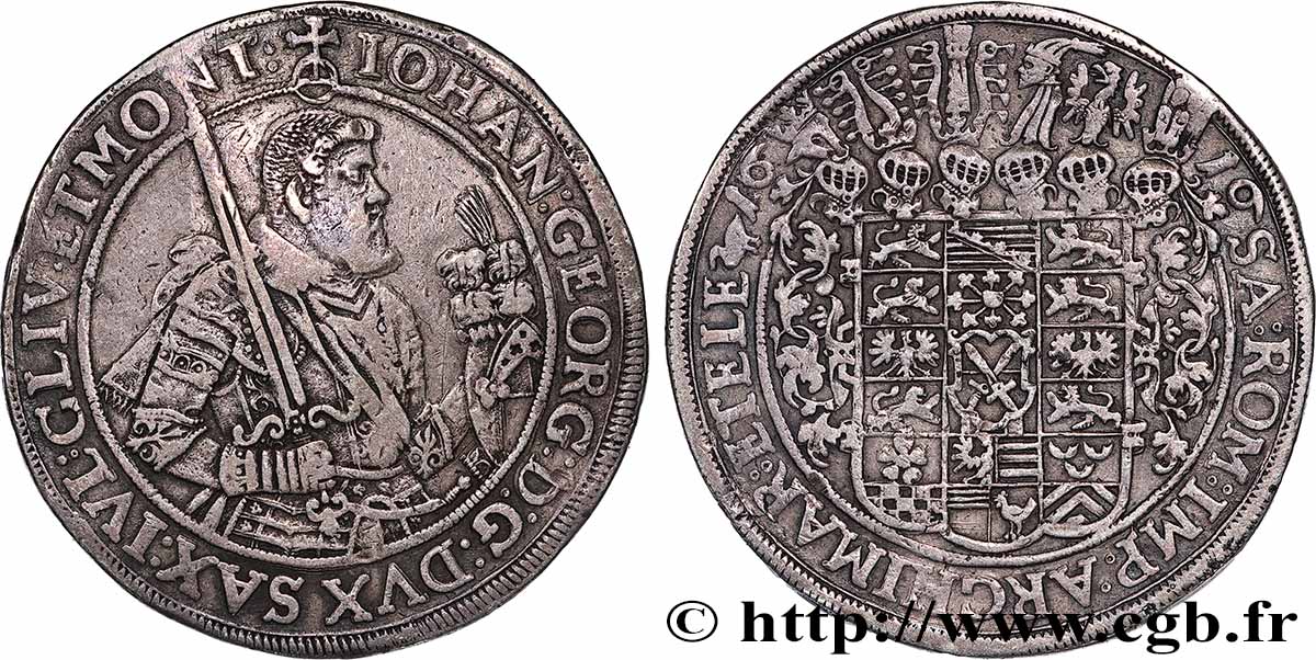 ALLEMAGNE - DUCHÉ DE SAXE ÉLECTORALE - LIGNE ALBERTINE - JEAN GEORGES Ier Thaler 1616 Dresde TTB