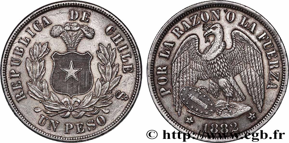 CILE 1 Peso Condor 1882 Santiago q.SPL