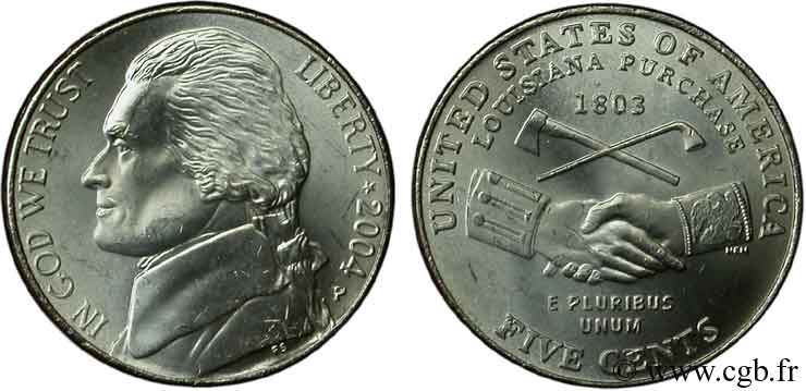 ÉTATS-UNIS D AMÉRIQUE 5 Cents Thomas Jefferson / achat de la Louisiane à la France en 1803 2004 Philadelphie - P SPL 