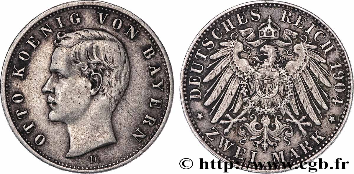 ALLEMAGNE - ROYAUME DE BAVIÈRE - OTHON 2 Mark 1904 Munich MBC