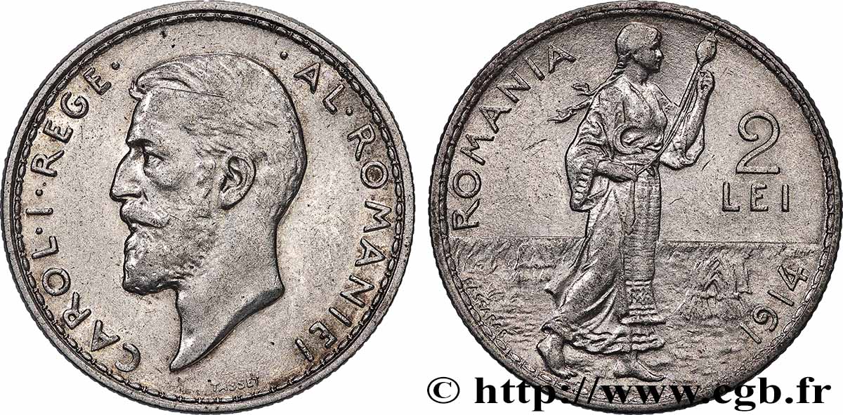 ROUMANIE 2 Lei Charles Ier 1914 TTB