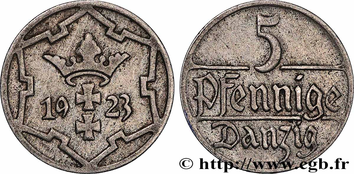 DANTZIG - VILLE LIBRE DE DANTZIG 5 Pfennig 1923 TTB
