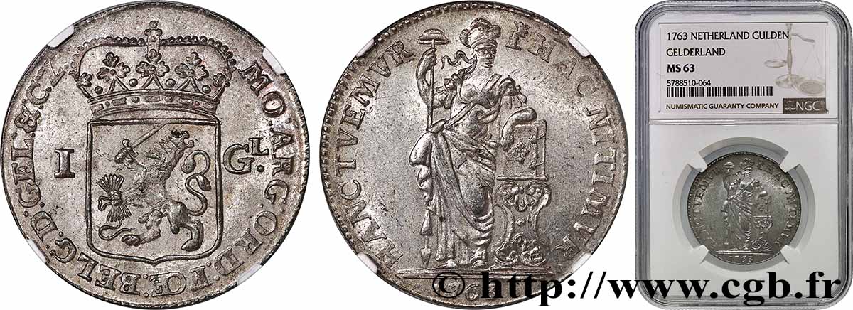 PROVINCES-UNIES - GUELDRE 1 Gulden 1763 fST63 NGC