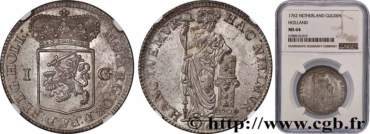 PAESI BASSI - PROVINCE UNITE - OLANDA 1 Gulden 1762 MS64 NGC