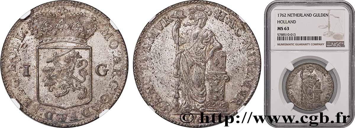 PAESI BASSI - PROVINCE UNITE - OLANDA 1 Gulden 1762 MS63 NGC