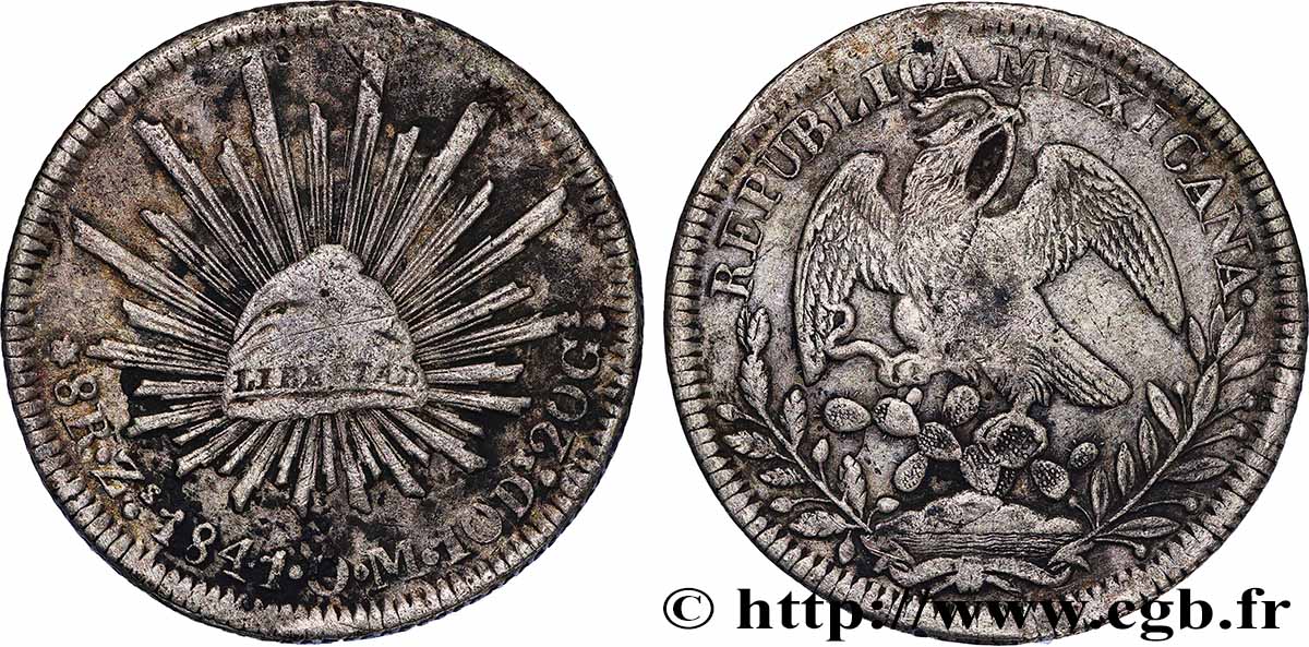 MEXIQUE 8 Reales Aigle / bonnet phrygien sur soleil 1841 Zacatecas - Zs TTB