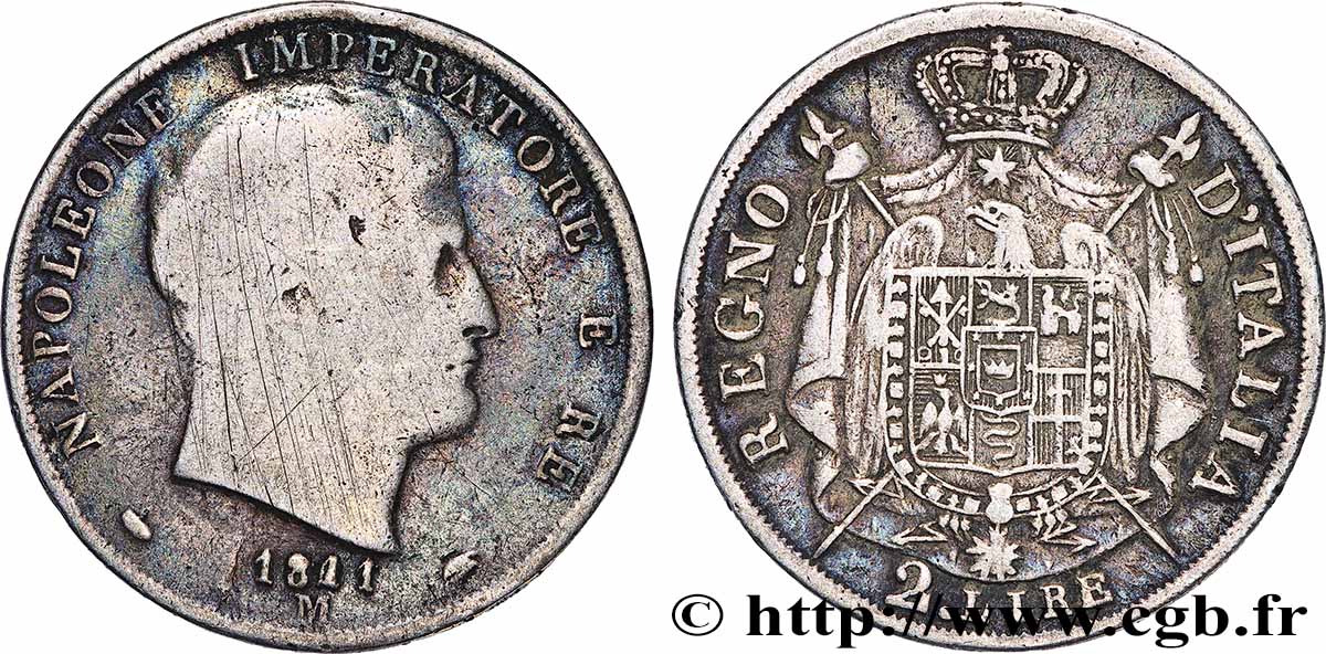 ITALIA - REGNO D ITALIA - NAPOLEONE I 2 Lire 1811 Milan MB/q.BB