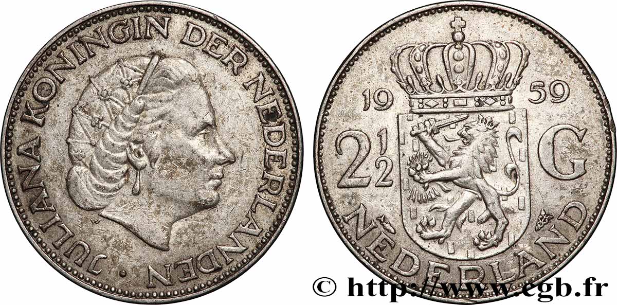 PAYS-BAS 2 1/2 Gulden Juliana 1959 Utrecht TTB+