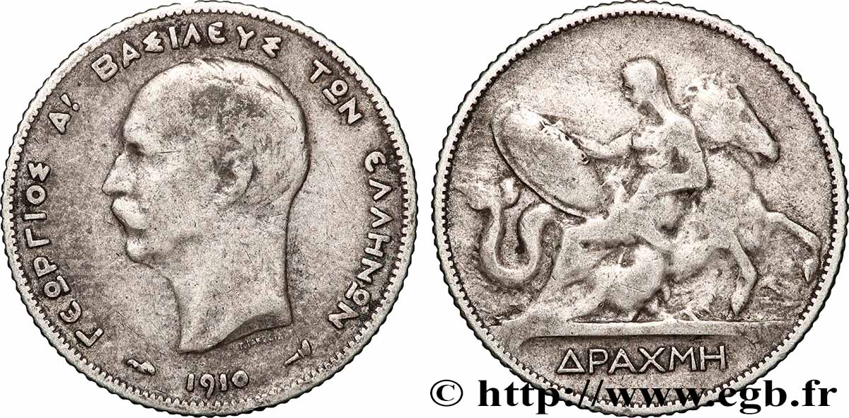 GRIECHENLAND 1 Drachme Georges Ier 1910 Paris fSS
