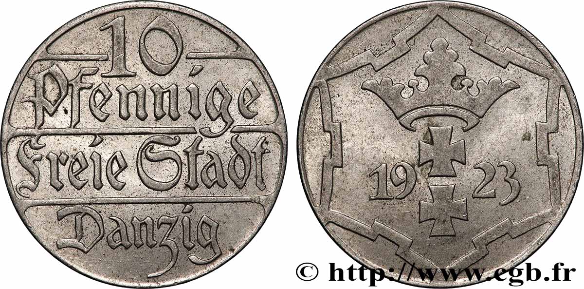 DANTZIG - VILLE LIBRE DE DANTZIG 10 Pfennig 1923 Berlin TTB