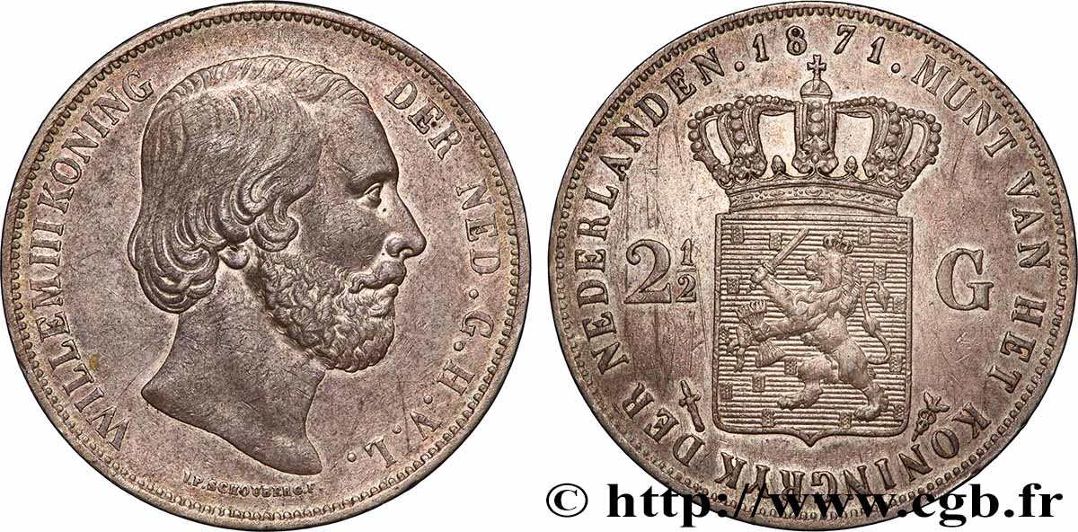 PAESI BASSI 2 1/2 Gulden Guillaume III 1871 Utrecht q.SPL