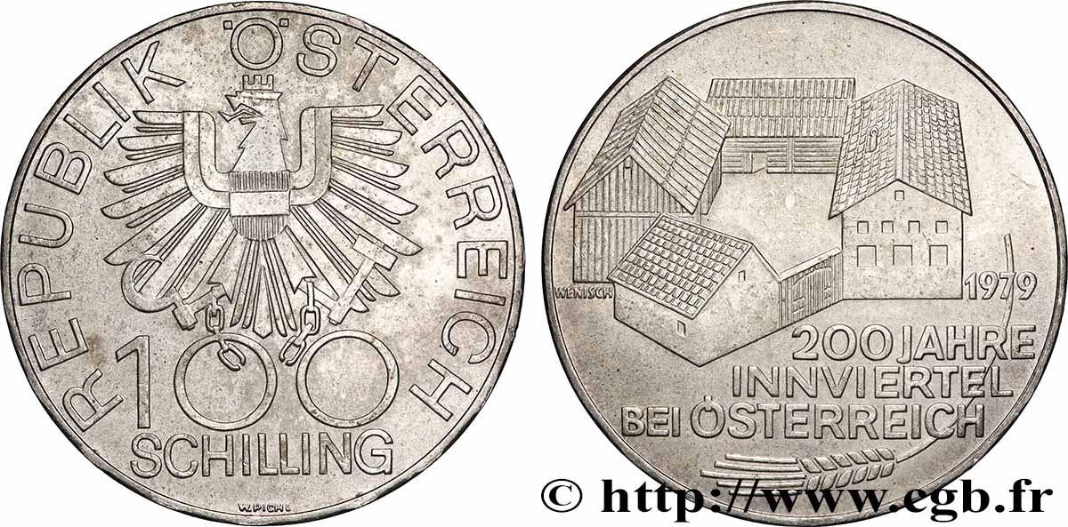 AUSTRIA 100 Schilling 200e anniversaire de la création de l’Innviertel 1979 Vienne AU