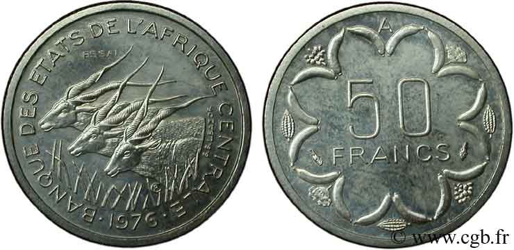 TCHAD Essai de 50 Francs BEAC antilopes (A) Tchad 1976 Paris SPL 