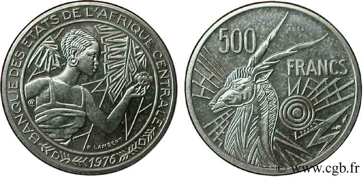 GABON Essai de 500 Francs BEAC femme / antilope (D) Gabon 1976 Paris SPL 