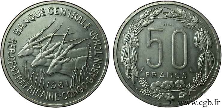 EQUATORIAL AFRICAN STATES Essai de 50 Francs antilopes 1961  MS 