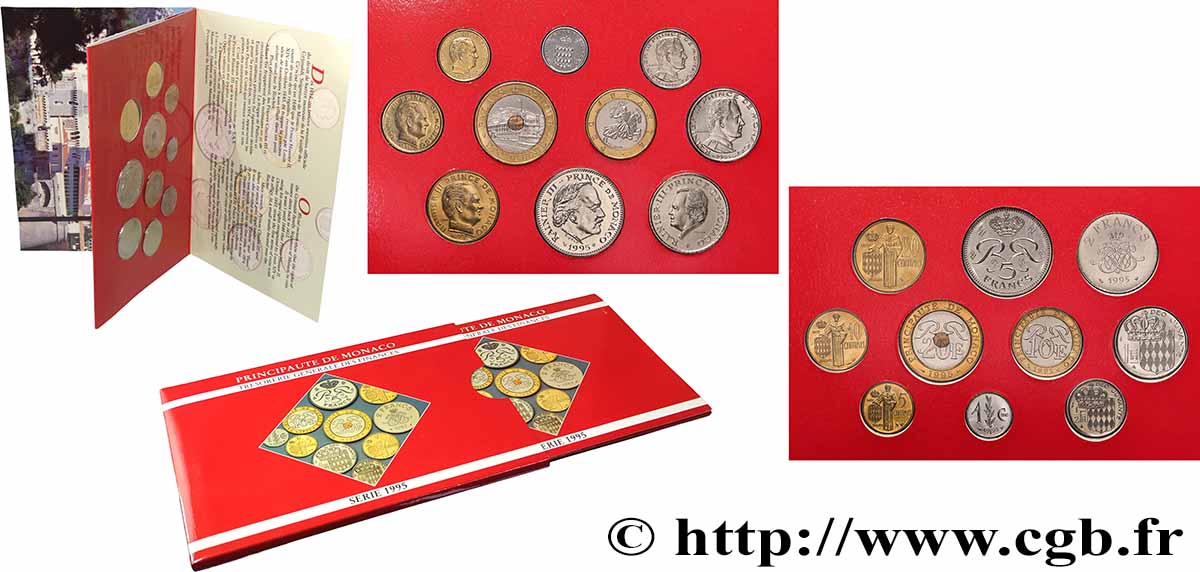 MONACO - PRINCIPAUTÉ DE MONACO - RAINIER III série FDC (1, 5, 10 et 20 Centimes, 1/2, 1, 2, 5, 10 et 20 Francs) 1995 Paris FDC
