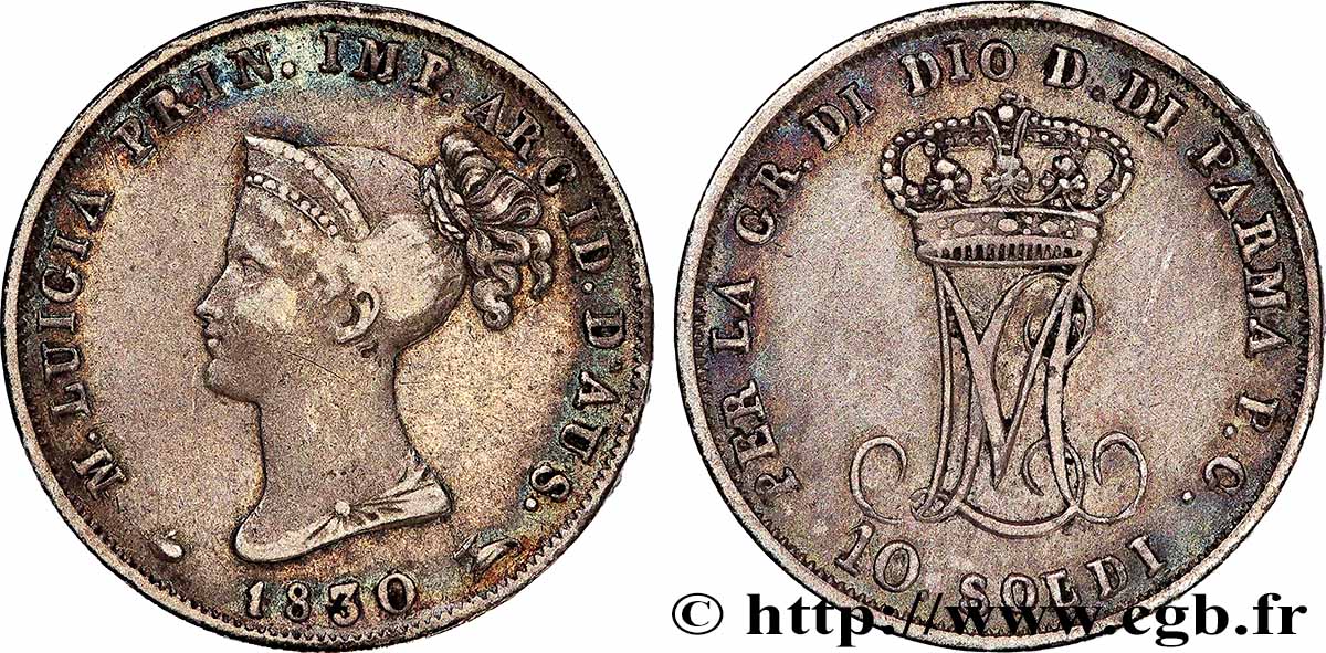 ITALIA - DUCATO DI PARMA PIACENZA E GUASTALLA - MARIA LUISA DE AUSTRIA 10 Soldi 1830 Milan BB