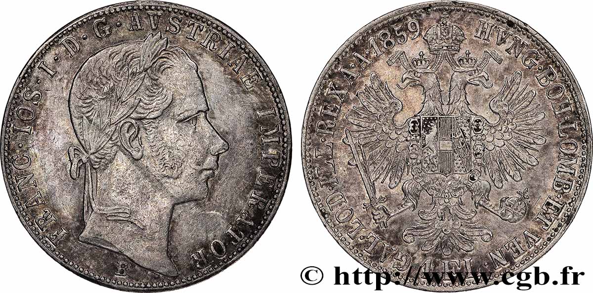 ÖSTERREICH 1 Florin François-Joseph Ier tête laurée 1859 Kremnitz fVZ/VZ