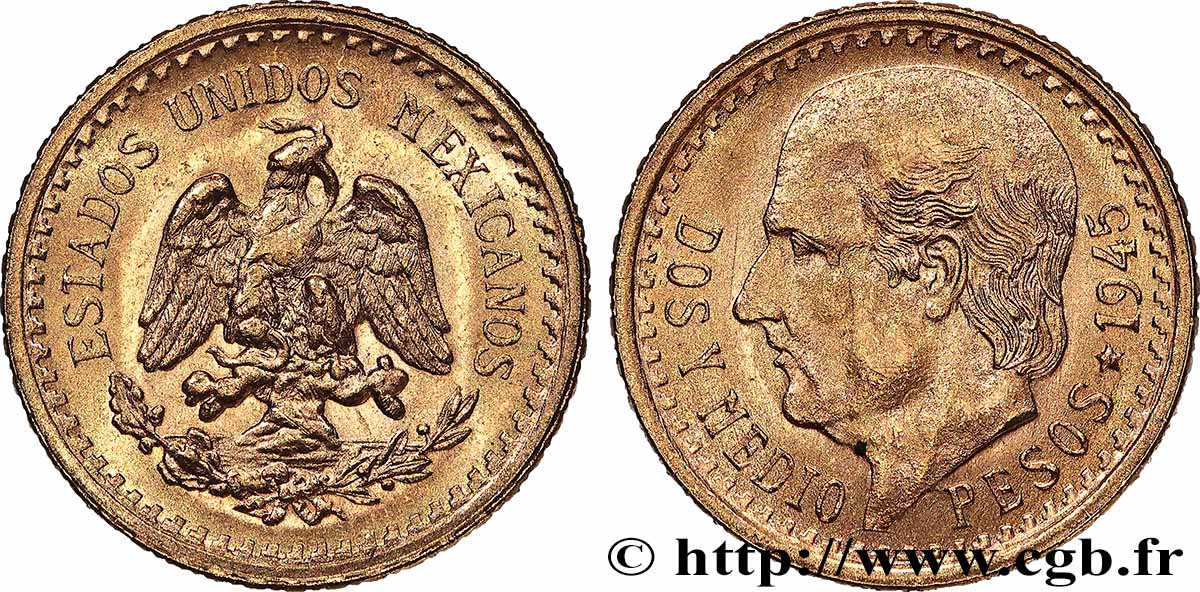 MESSICO 2 1/2 Pesos Miguel Hidalgo 1945 Mexico MS