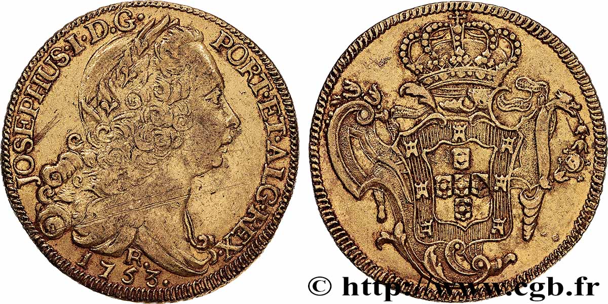 BRÉSIL - JOSEPH Ier Pièce de 6400 reis 1753 Rio TTB