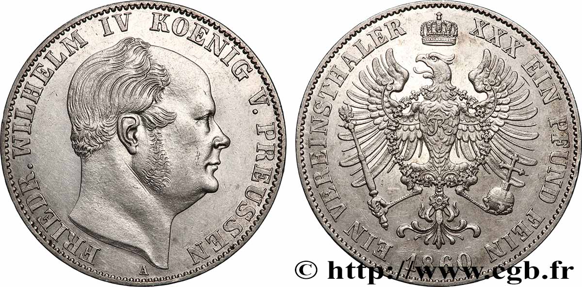 ALLEMAGNE - ROYAUME DE PRUSSE - FRÉDÉRIC-GUILLAUME IV Thaler 1860 Berlin SUP