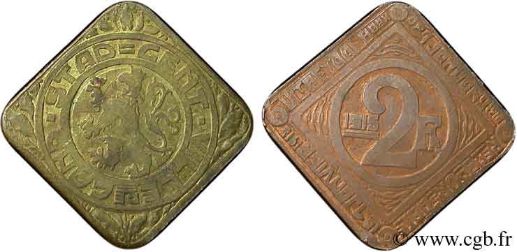 BELGIQUE 2 Francs ville de Gand occupée 1915  TTB 