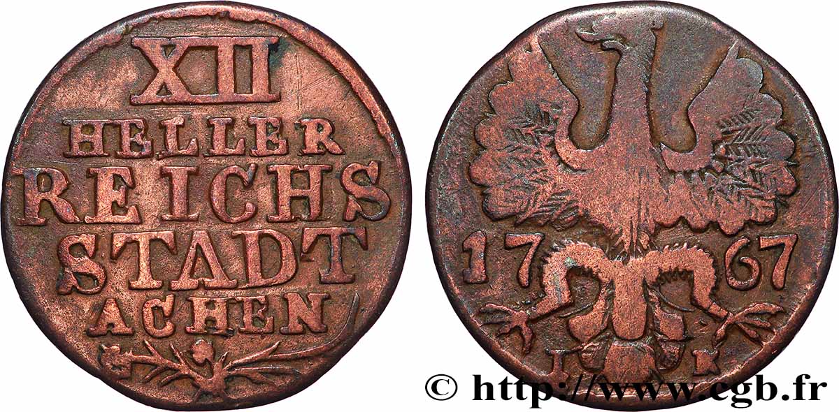 DEUTSCHLAND - AACHEN 12 Heller ville de Aachen aigle 1767 fSS