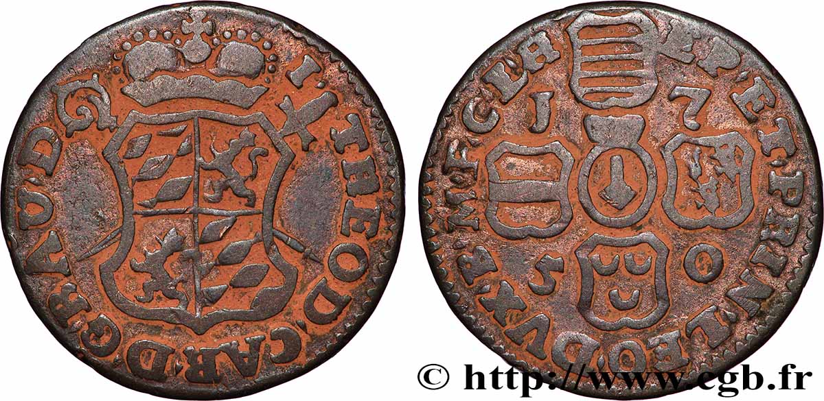 BELGIQUE - PRINCIPAUTÉ ÉPISCOPALE DE LIÈGE 1 Liard Évéché de Liège frappe au nom de Jean-Théodore de Bavière 1750 Liège TB+