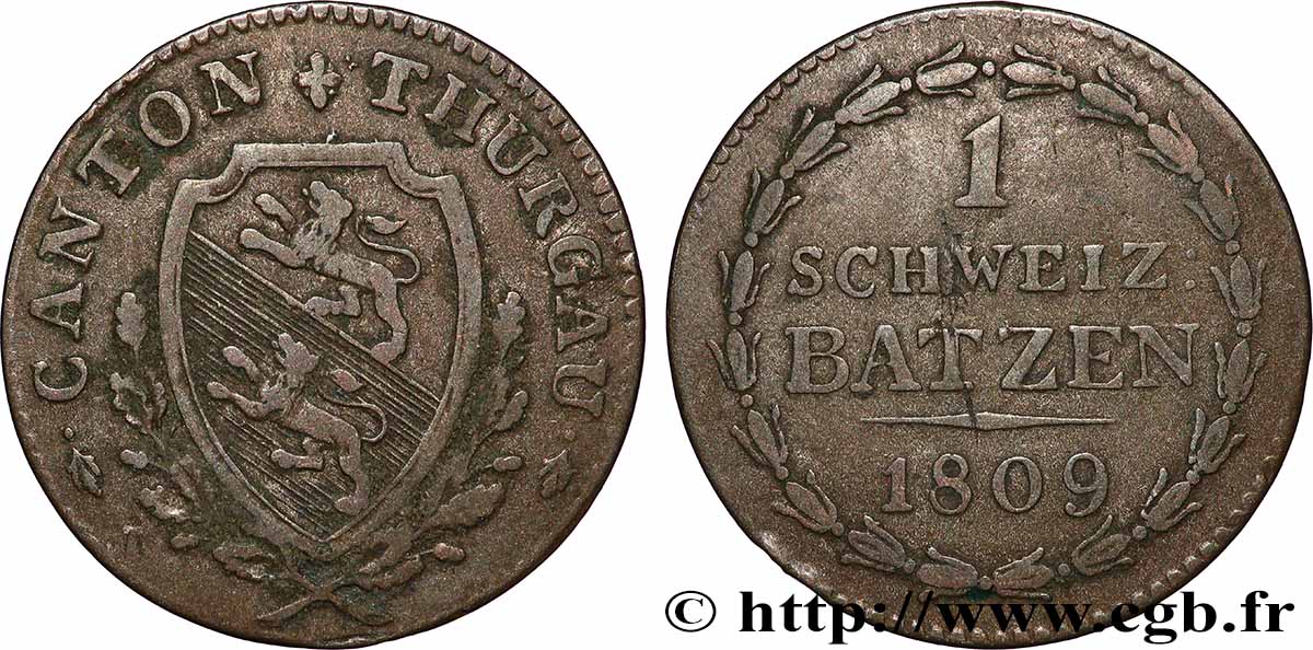 SCHWEIZ - KANTON THURGAU 1 Batzen 1809 fSS