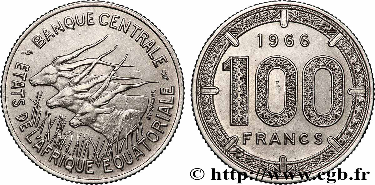 EQUATORIAL AFRICAN STATES 100 Francs antilopes 1966 Paris AU