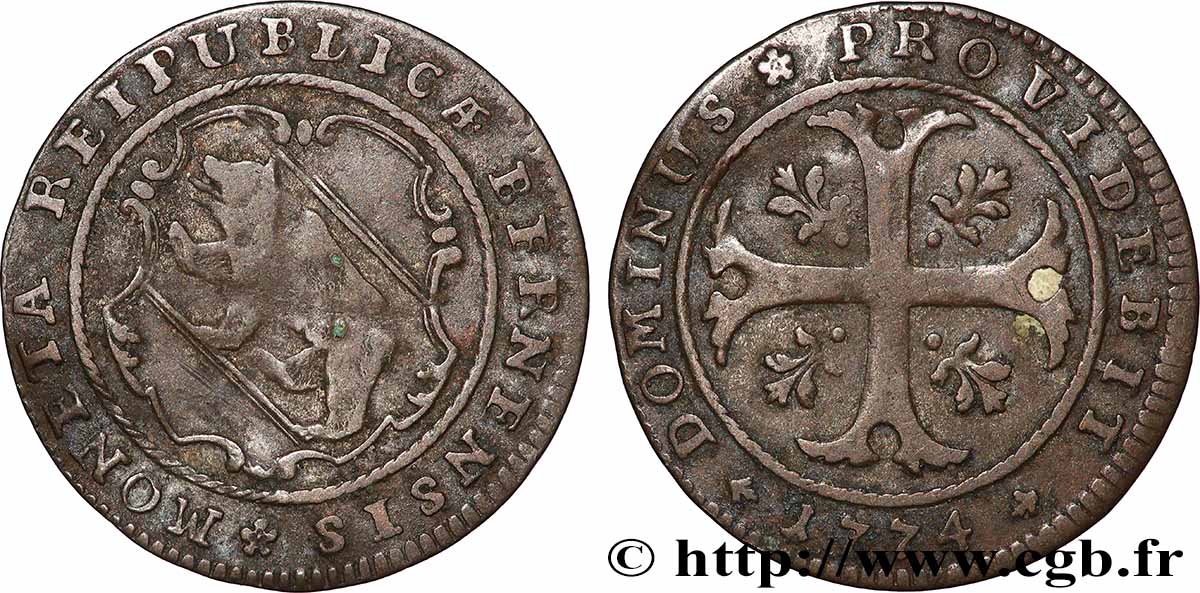 SUISSE - CANTON DE BERNE 1/2 Batzen 1774 Berne TB+