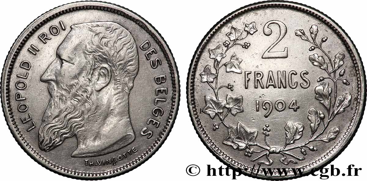BELGIUM - KINGDOM OF BELGIUM - LEOPOLD II 2 Francs légende française 1904 AU
