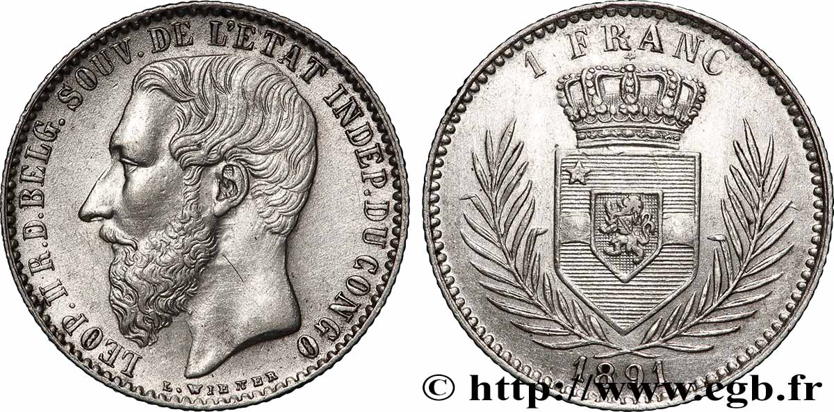 CONGO - ÉTAT INDÉPENDANT DU CONGO - LÉOPOLD II 1 Franc 1891 SUP