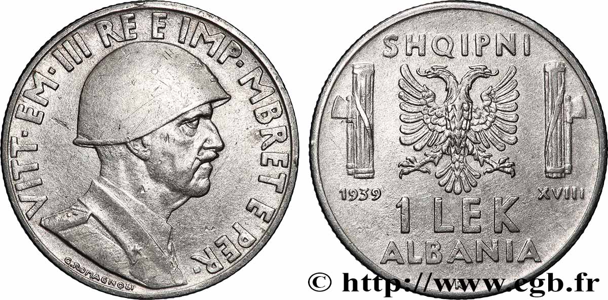 ALBANIEN 1 Lek Victor-Emmanuel III d’Italie 1939 Rome fVZ