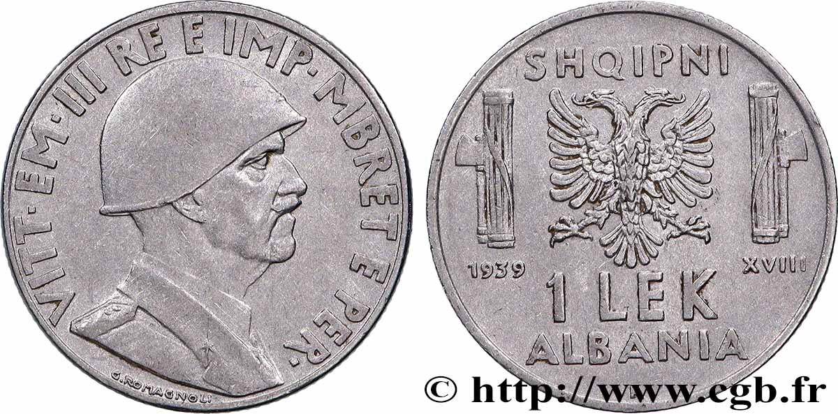 ALBANIE 1 Lek Victor-Emmanuel III d’Italie 1939 Rome TTB+