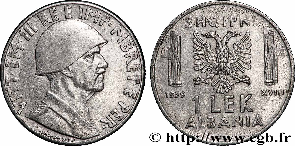 ALBANIEN 1 Lek Victor-Emmanuel III d’Italie 1939 Rome fVZ