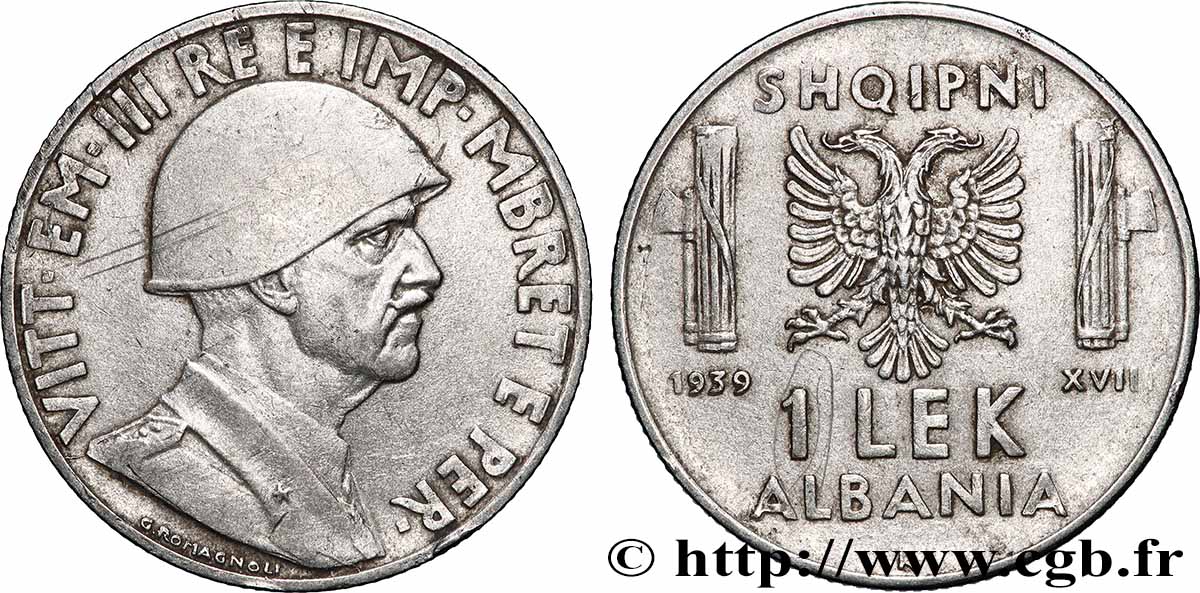 ALBANIA 1 Lek Victor-Emmanuel III d’Italie 1939 Rome AU